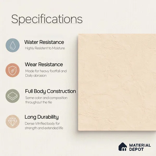 Plain Wall & Floor Tile TL 11642 B Sahara Plaster | 2 ft x 2 ft Punch Matte Finish Full Body Vitrified Tile - 9 mm | Suitable For Bathroom, Balcony, Courtyard