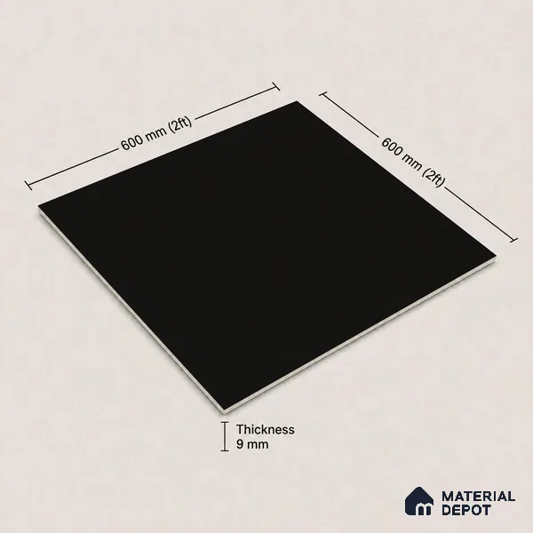 Plain Wall & Floor Tile TL 11644 Obsidian Shadow | 2 ft x 2 ft Matte Finish Full Body Vitrified Tile - 9 mm | Suitable For Bathroom, Balcony, Courtyard