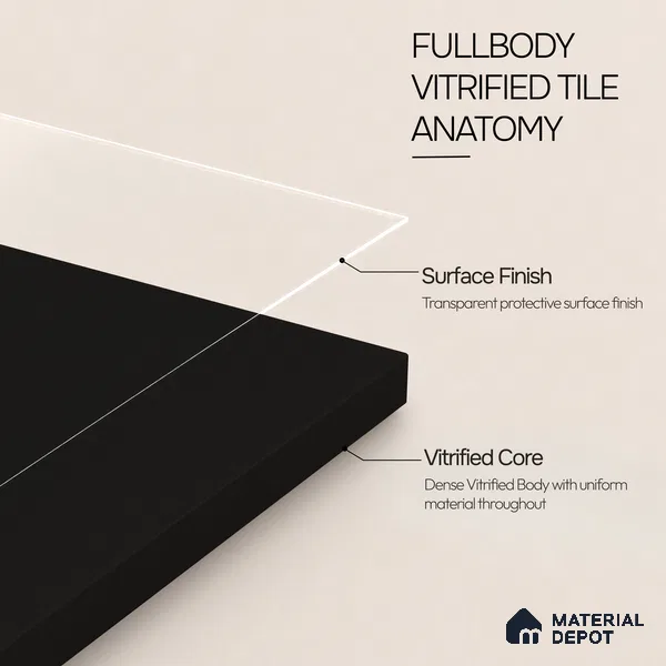 Plain Wall & Floor Tile TL 11644 Obsidian Shadow | 2 ft x 2 ft Matte Finish Full Body Vitrified Tile - 9 mm | Suitable For Bathroom, Balcony, Courtyard