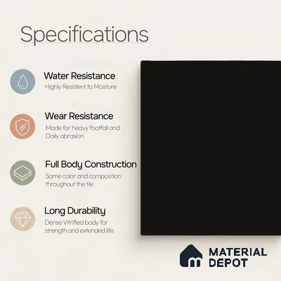 Plain Wall & Floor Tile TL 11644 Obsidian Shadow | 2 ft x 2 ft Matte Finish Full Body Vitrified Tile - 9 mm | Suitable For Bathroom, Balcony, Courtyard
