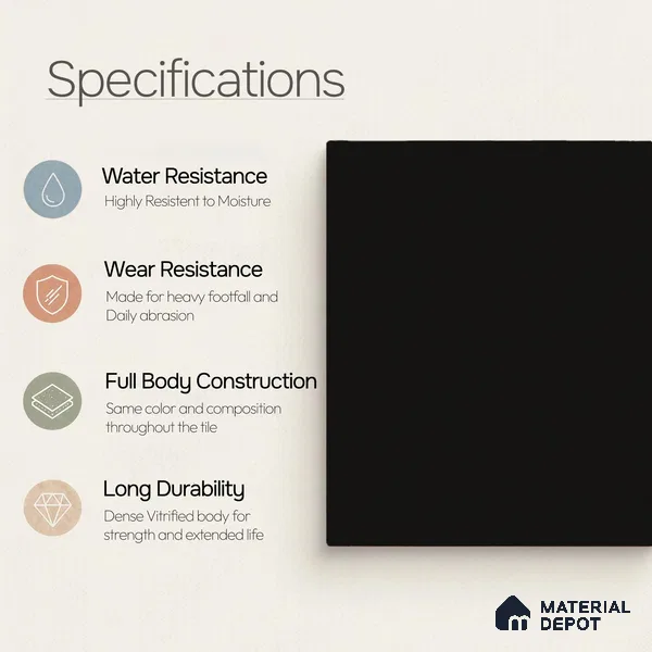 Plain Wall & Floor Tile TL 11644 Obsidian Shadow | 2 ft x 2 ft Matte Finish Full Body Vitrified Tile - 9 mm | Suitable For Bathroom, Balcony, Courtyard