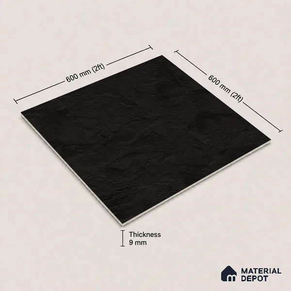 Plain Wall & Floor Tile TL 11644 B Obsidian Ridge | 2 ft x 2 ft Punch Matte Finish Full Body Vitrified Tile - 9 mm | Suitable For Bathroom, Balcony, Courtyard