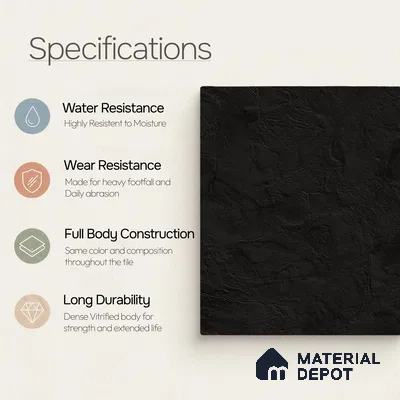 Plain Wall & Floor Tile TL 11644 B Obsidian Ridge | 2 ft x 2 ft Punch Matte Finish Full Body Vitrified Tile - 9 mm | Suitable For Bathroom, Balcony, Courtyard