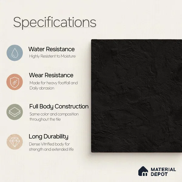 Plain Wall & Floor Tile TL 11644 B Obsidian Ridge | 2 ft x 2 ft Punch Matte Finish Full Body Vitrified Tile - 9 mm | Suitable For Bathroom, Balcony, Courtyard