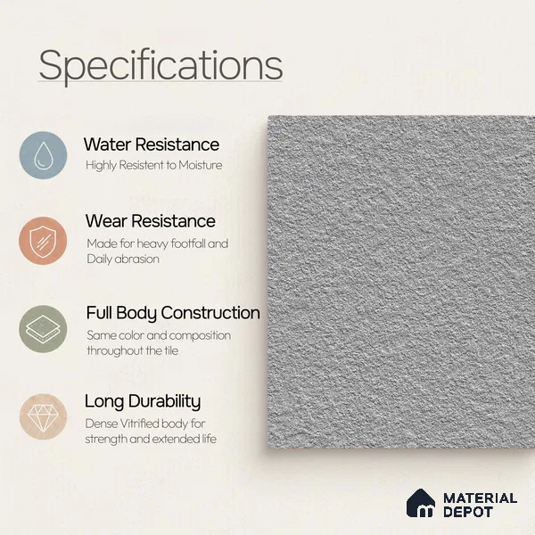 Terrazzo Salt & Paper Tile TL 11646 B Silver Mesa | 2 ft x 2 ft Punch Matte Finish Full Body Vitrified Wall & Floor Tile - 9 mm | Suitable For Bathroom, Balcony, Courtyard