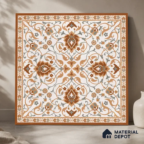 Moroccan Wall & Floor Tile TL 11655 | 2 ft x 2 ft Carving Matte Finish Vitrified Tile - 9 mm | Suitable For Kitchen, Bathroom, Dining Area | Please Expect a Slight Variation of Pattern