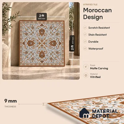 Moroccan Wall & Floor Tile TL 11655 | 2 ft x 2 ft Carving Matte Finish Vitrified Tile - 9 mm | Suitable For Kitchen, Bathroom, Dining Area | Please Expect a Slight Variation of Pattern