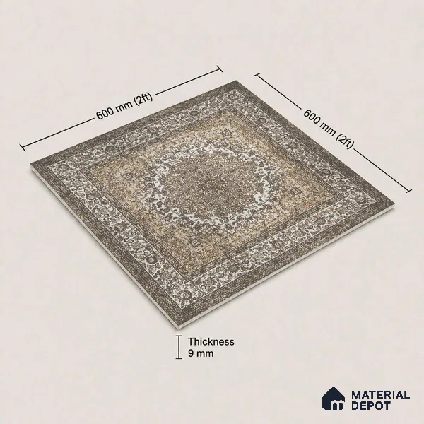 Carpet Wall & Floor Tile TL 11657 Persian Medallion | 2 ft x 2 ft Punch Matte Finish Vitrified Tile - 9 mm | Suitable For Living Room, Bedroom, Kitchen