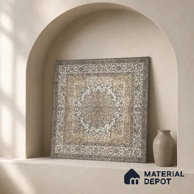 Carpet Wall & Floor Tile TL 11657 Persian Medallion | 2 ft x 2 ft Punch Matte Finish Vitrified Tile - 9 mm | Suitable For Living Room, Bedroom, Kitchen