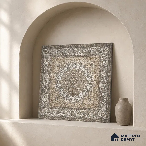 Carpet Wall & Floor Tile TL 11657 Persian Medallion | 2 ft x 2 ft Punch Matte Finish Vitrified Tile - 9 mm | Suitable For Living Room, Bedroom, Kitchen