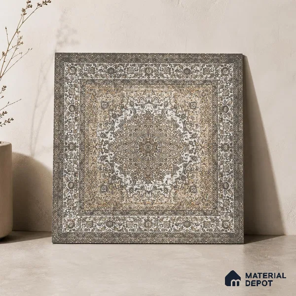 Carpet Wall & Floor Tile TL 11657 Persian Medallion | 2 ft x 2 ft Punch Matte Finish Vitrified Tile - 9 mm | Suitable For Living Room, Bedroom, Kitchen