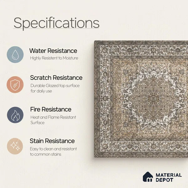 Carpet Wall & Floor Tile TL 11657 Persian Medallion | 2 ft x 2 ft Punch Matte Finish Vitrified Tile - 9 mm | Suitable For Living Room, Bedroom, Kitchen