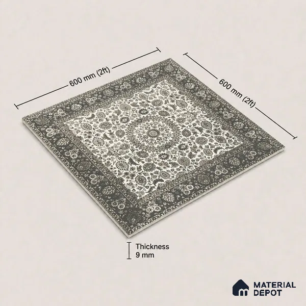 Carpet Wall & Floor Tile TL 11657 B Kashmir Medallion | 2 ft x 2 ft Punch Matte Finish Vitrified Tile - 9 mm | Suitable For Living Room, Bedroom, Kitchen