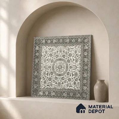 Carpet Wall & Floor Tile TL 11657 B Kashmir Medallion | 2 ft x 2 ft Punch Matte Finish Vitrified Tile - 9 mm | Suitable For Living Room, Bedroom, Kitchen