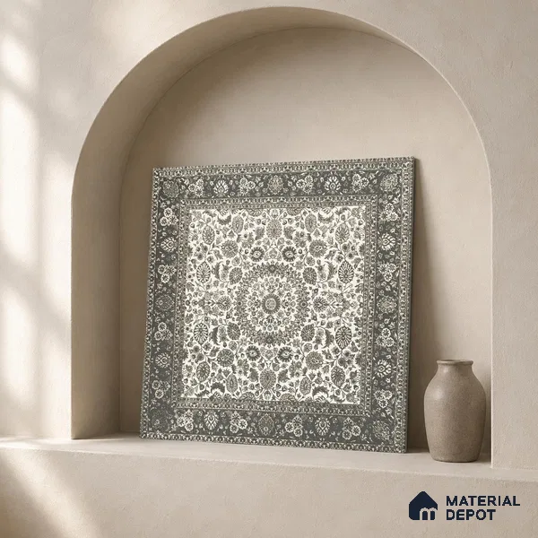 Carpet Wall & Floor Tile TL 11657 B Kashmir Medallion | 2 ft x 2 ft Punch Matte Finish Vitrified Tile - 9 mm | Suitable For Living Room, Bedroom, Kitchen