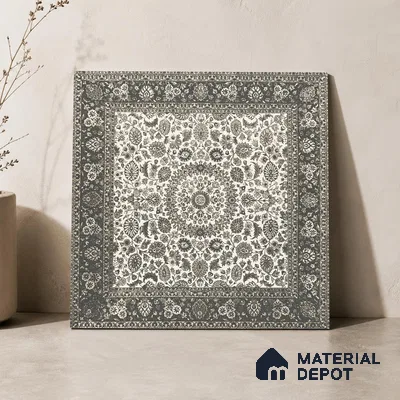 Carpet Wall & Floor Tile TL 11657 B Kashmir Medallion | 2 ft x 2 ft Punch Matte Finish Vitrified Tile - 9 mm | Suitable For Living Room, Bedroom, Kitchen