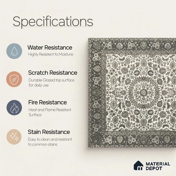 Carpet Wall & Floor Tile TL 11657 B Kashmir Medallion | 2 ft x 2 ft Punch Matte Finish Vitrified Tile - 9 mm | Suitable For Living Room, Bedroom, Kitchen