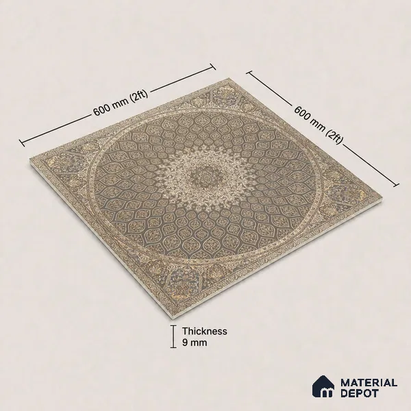 Carpet Wall & Floor Tile TL 11657 C Isfahan Medallion | 2 ft x 2 ft Punch Matte Finish Vitrified Tile - 9 mm | Suitable For Living Room, Bedroom, Kitchen