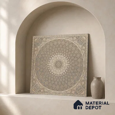 Carpet Wall & Floor Tile TL 11657 C Isfahan Medallion | 2 ft x 2 ft Punch Matte Finish Vitrified Tile - 9 mm | Suitable For Living Room, Bedroom, Kitchen