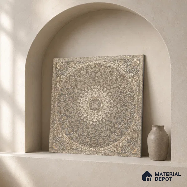 Carpet Wall & Floor Tile TL 11657 C Isfahan Medallion | 2 ft x 2 ft Punch Matte Finish Vitrified Tile - 9 mm | Suitable For Living Room, Bedroom, Kitchen