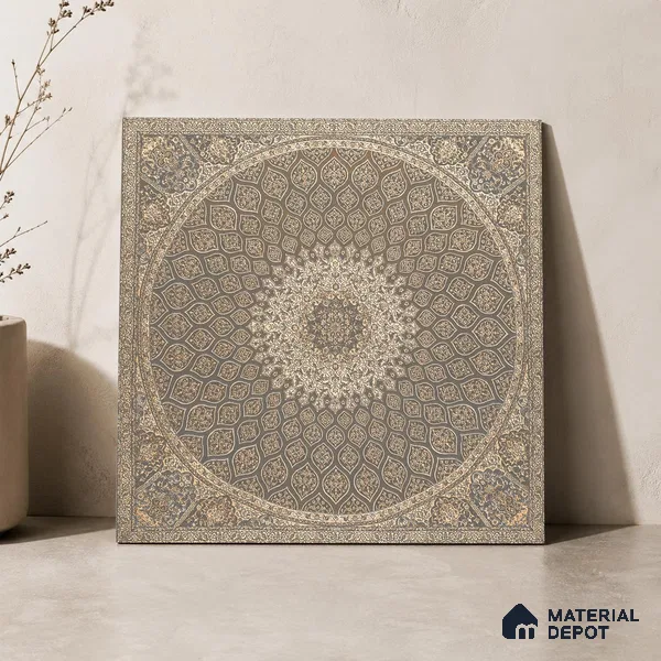 Carpet Wall & Floor Tile TL 11657 C Isfahan Medallion | 2 ft x 2 ft Punch Matte Finish Vitrified Tile - 9 mm | Suitable For Living Room, Bedroom, Kitchen