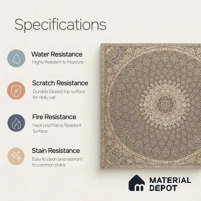 Carpet Wall & Floor Tile TL 11657 C Isfahan Medallion | 2 ft x 2 ft Punch Matte Finish Vitrified Tile - 9 mm | Suitable For Living Room, Bedroom, Kitchen