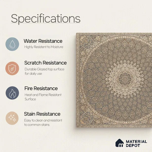Carpet Wall & Floor Tile TL 11657 C Isfahan Medallion | 2 ft x 2 ft Punch Matte Finish Vitrified Tile - 9 mm | Suitable For Living Room, Bedroom, Kitchen