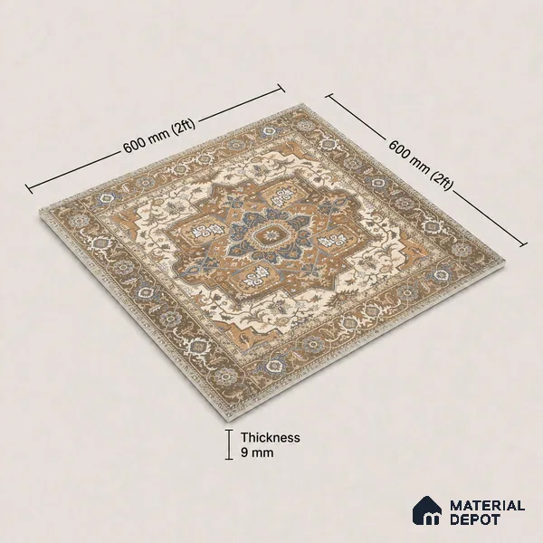 Carpet Wall & Floor Tile TL 11657 D Sultan Medallion | 2 ft x 2 ft Punch Matte Finish Vitrified Tile - 9 mm | Suitable For Living Room, Bedroom, Kitchen