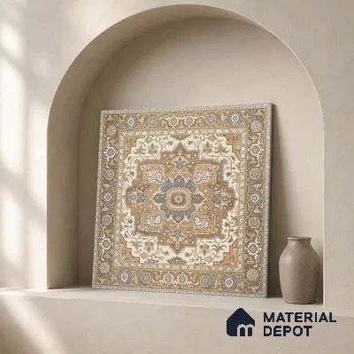 Carpet Wall & Floor Tile TL 11657 D Sultan Medallion | 2 ft x 2 ft Punch Matte Finish Vitrified Tile - 9 mm | Suitable For Living Room, Bedroom, Kitchen