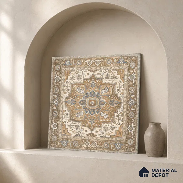 Carpet Wall & Floor Tile TL 11657 D Sultan Medallion | 2 ft x 2 ft Punch Matte Finish Vitrified Tile - 9 mm | Suitable For Living Room, Bedroom, Kitchen