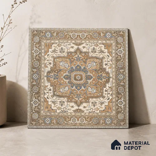 Carpet Wall & Floor Tile TL 11657 D Sultan Medallion | 2 ft x 2 ft Punch Matte Finish Vitrified Tile - 9 mm | Suitable For Living Room, Bedroom, Kitchen