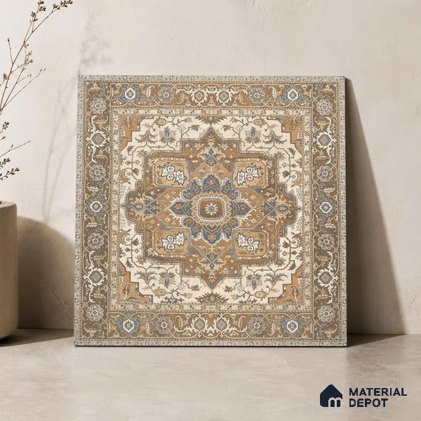 Carpet Wall & Floor Tile TL 11657 D Sultan Medallion | 2 ft x 2 ft Punch Matte Finish Vitrified Tile - 9 mm | Suitable For Living Room, Bedroom, Kitchen