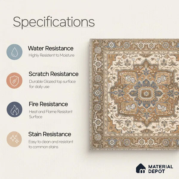 Carpet Wall & Floor Tile TL 11657 D Sultan Medallion | 2 ft x 2 ft Punch Matte Finish Vitrified Tile - 9 mm | Suitable For Living Room, Bedroom, Kitchen