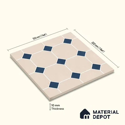 Moroccan Wall & Floor Tile TL 11661 C Navy Lattice 1 ft x 1 ft Ceramic Matte Finish Tile - 10 mm | Suitable For Kitchen, Bathroom, Balcony