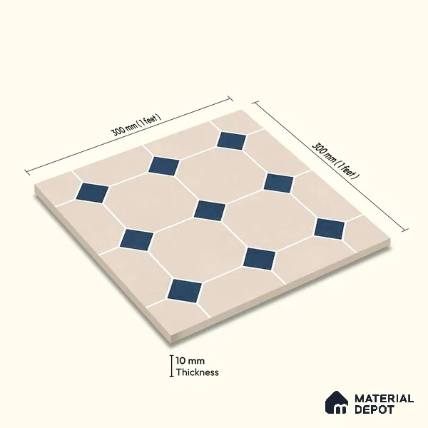 Moroccan Wall & Floor Tile TL 11661 C Navy Lattice 1 ft x 1 ft Ceramic Matte Finish Tile - 10 mm | Suitable For Kitchen, Bathroom, Balcony