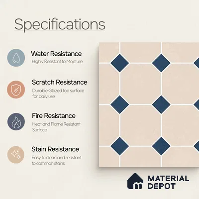 Moroccan Wall & Floor Tile TL 11661 C Navy Lattice 1 ft x 1 ft Ceramic Matte Finish Tile - 10 mm | Suitable For Kitchen, Bathroom, Balcony