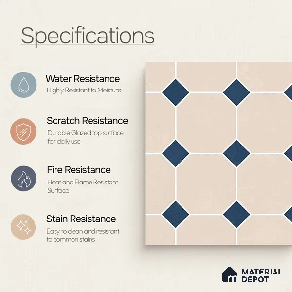 Moroccan Wall & Floor Tile TL 11661 C Navy Lattice 1 ft x 1 ft Ceramic Matte Finish Tile - 10 mm | Suitable For Kitchen, Bathroom, Balcony