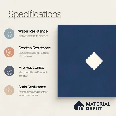 Moroccan Wall & Floor Decor Tile TL 11662 Navy Diamond 1 ft x 1 ft Ceramic Matte Finish Tile - 10 mm | Suitable For Kitchen, Bathroom, Balcony