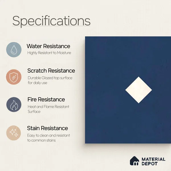 Moroccan Wall & Floor Decor Tile TL 11662 Navy Diamond 1 ft x 1 ft Ceramic Matte Finish Tile - 10 mm | Suitable For Kitchen, Bathroom, Balcony
