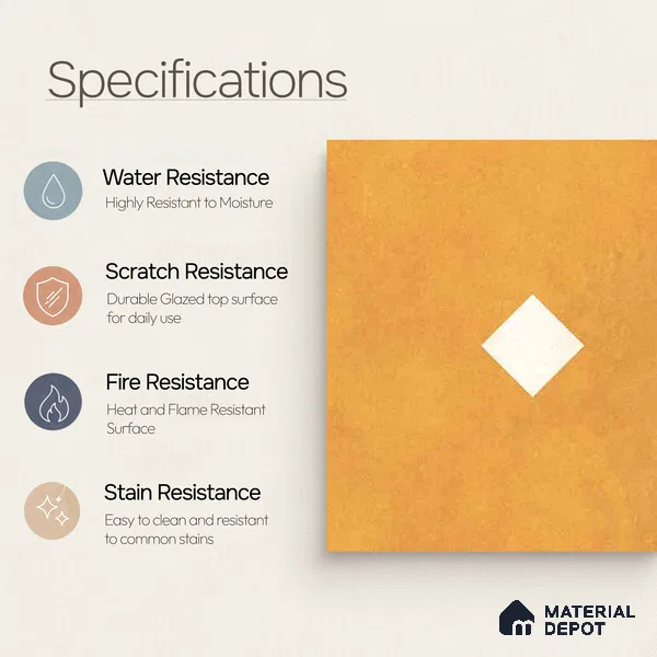 Moroccan Wall & Floor Decor Tile TL 11662 E Amber Diamond 1 ft x 1 ft Ceramic Matte Finish Tile - 10 mm | Suitable For Kitchen, Bathroom, Balcony