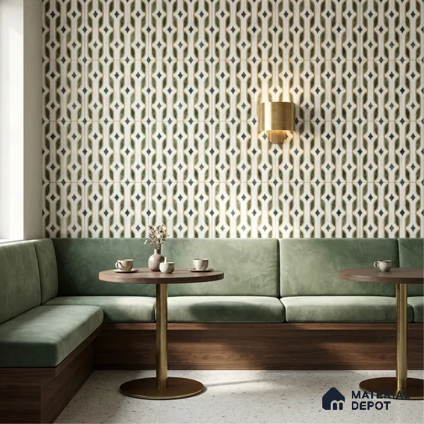 Moroccan Carving Wall & Floor Tile TL 11671 B Verdant Deco 1 ft x 1 ft Ceramic Carving Matte Finish Tile - 10 mm | Suitable For Bathroom, Dining Area, Kitchen