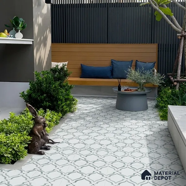 Moroccan Carving Wall & Floor Tile TL 11675 Mist Arabesque 1 ft x 1 ft Ceramic Carving Matte Finish Tile - 10 mm | Suitable For Bathroom, Dining Area, Kitchen