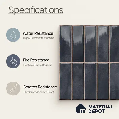 Faux Subway Wall Tile TL 11681 B Graphite Ridge 2 ft x 1 ft Ceramic Glossy Finish Tile - 9 mm | Suitable For Bathroom, Dining Area, Kitchen Backsplash