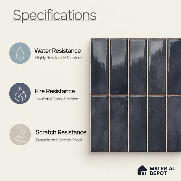 Faux Subway Wall Tile TL 11681 B Graphite Ridge 2 ft x 1 ft Ceramic Glossy Finish Tile - 9 mm | Suitable For Bathroom, Dining Area, Kitchen Backsplash