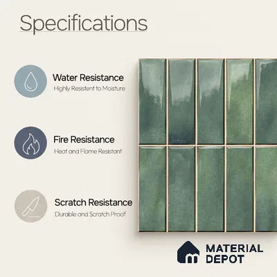 Faux Subway Wall Tile TL 11681 D Moss Kitkat 2 ft x 1 ft Ceramic Glossy Finish Tile - 9 mm | Suitable For Bathroom, Balcony & Kitchen Backsplash