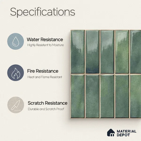 Faux Subway Wall Tile TL 11681 D Moss Kitkat 2 ft x 1 ft Ceramic Glossy Finish Tile - 9 mm | Suitable For Bathroom, Balcony & Kitchen Backsplash