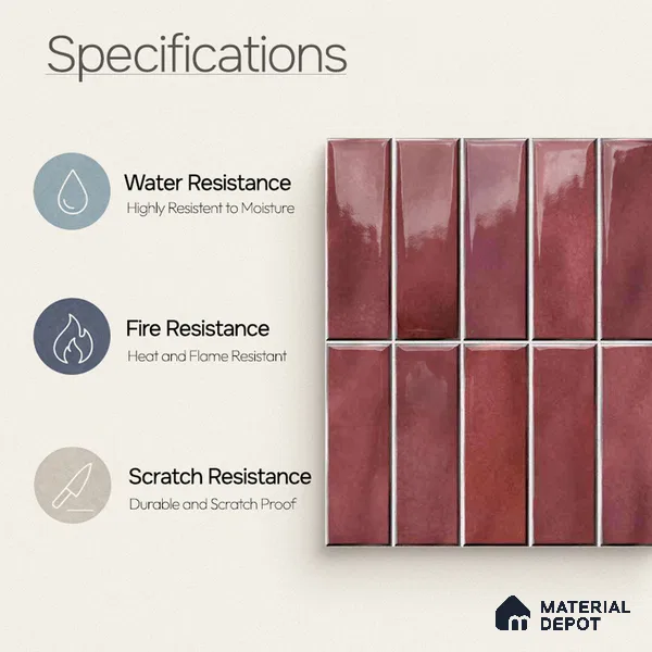 Faux Subway Wall Tile TL 11681 E Mulberry Lane 2 ft x 1 ft Ceramic Glossy Finish Tile - 9 mm | Suitable For Bathroom, Dining Area, Kitchen Backsplash