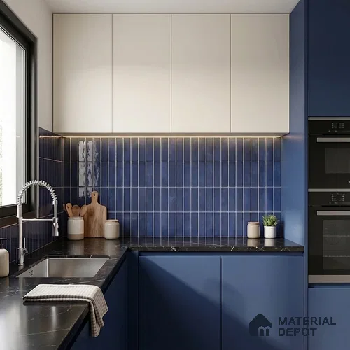 Faux Subway Wall Tile TL 11681 F Indigo Lattice 2 ft x 1 ft Ceramic Glossy Finish Tile - 9 mm | Suitable For Bathroom, Dining Area, Kitchen Backsplash