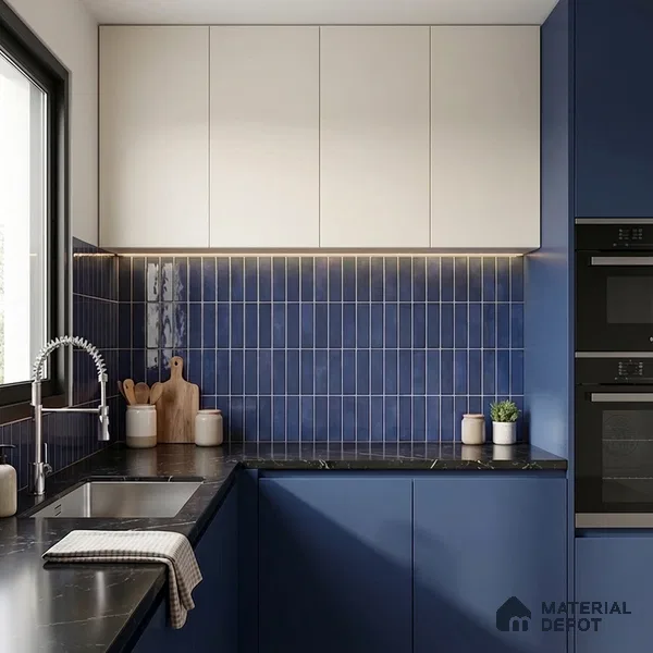 Faux Subway Wall Tile TL 11681 F Indigo Lattice 2 ft x 1 ft Ceramic Glossy Finish Tile - 9 mm | Suitable For Bathroom, Dining Area, Kitchen Backsplash