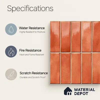 Faux Subway Wall Tile TL 11681 G Terracotta Linear 2 ft x 1 ft Ceramic Glossy Finish Tile - 9 mm | Suitable For Bathroom, Dining Area, Kitchen Backsplash